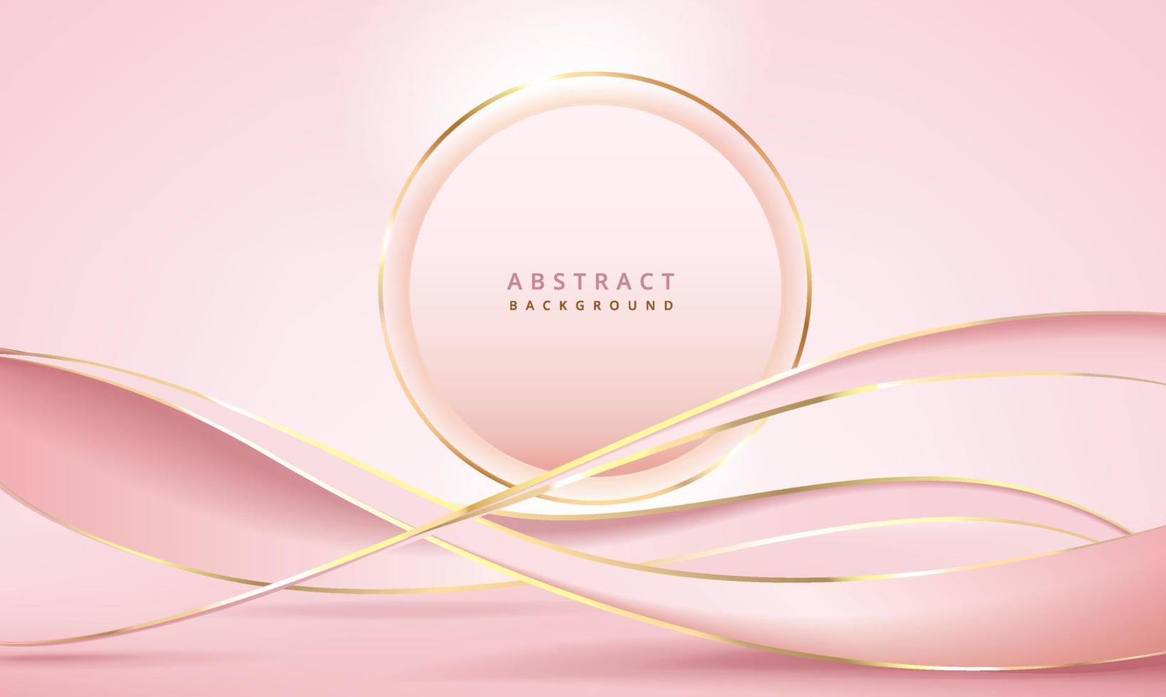 modelo de design de banner de luxo moderno 3d abstrato onda dourada com linhas de fita em fundo ouro rosa vetor