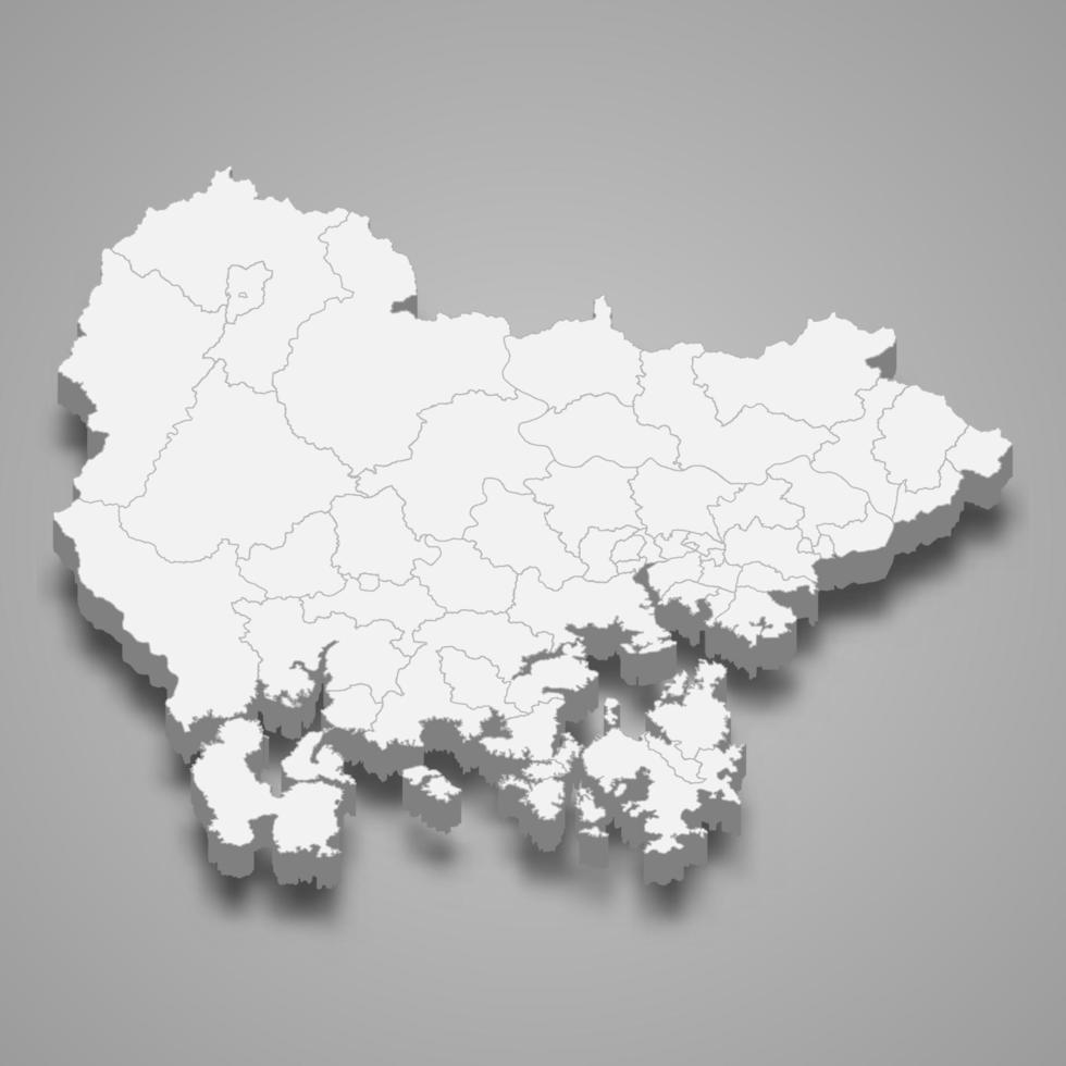 região do mapa 3d da coreia do sul vetor