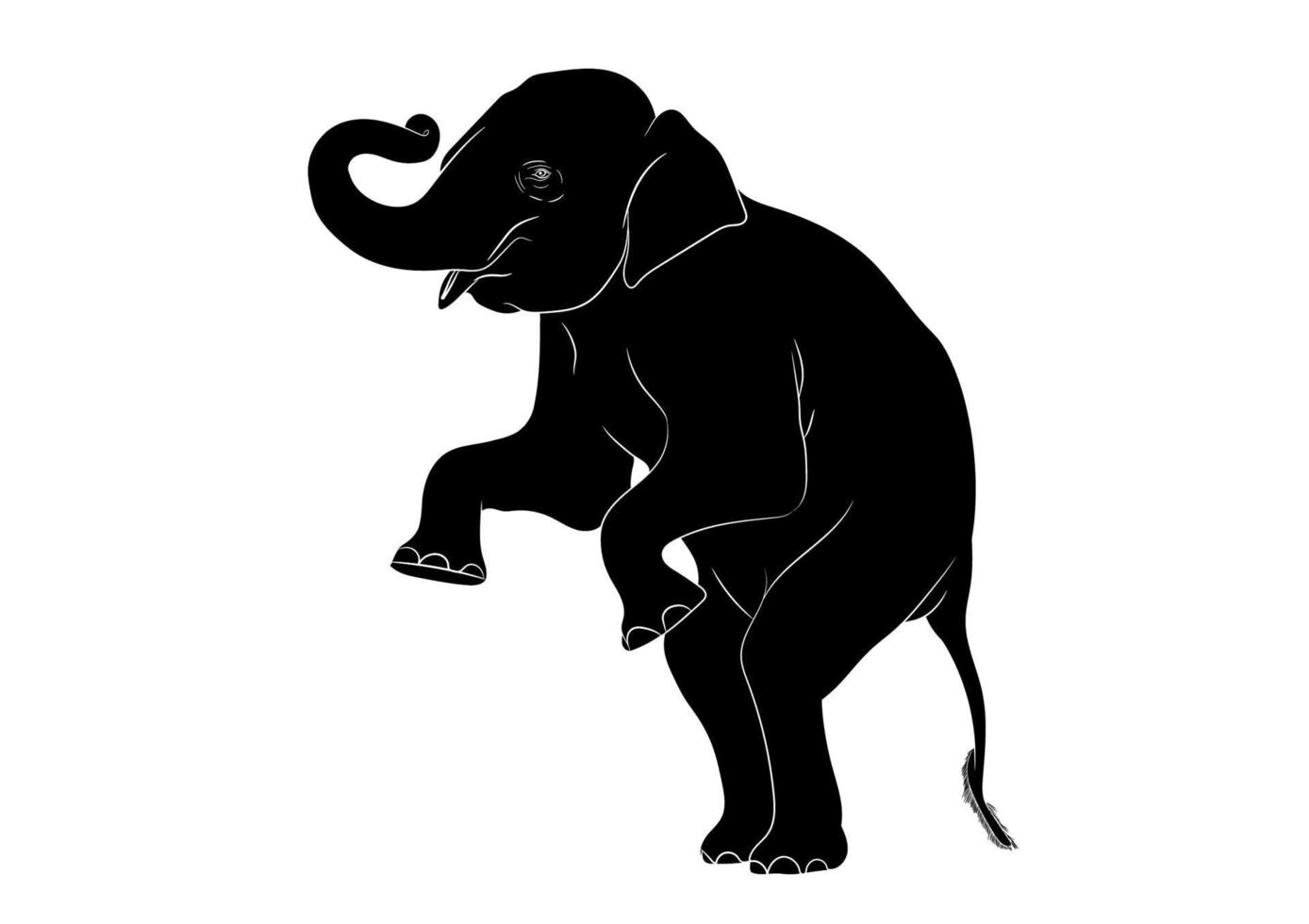 silhueta de silhueta de imagem preta elefante ásia em pé, ilustração de contorno de vetor de design gráfico isolada no fundo branco