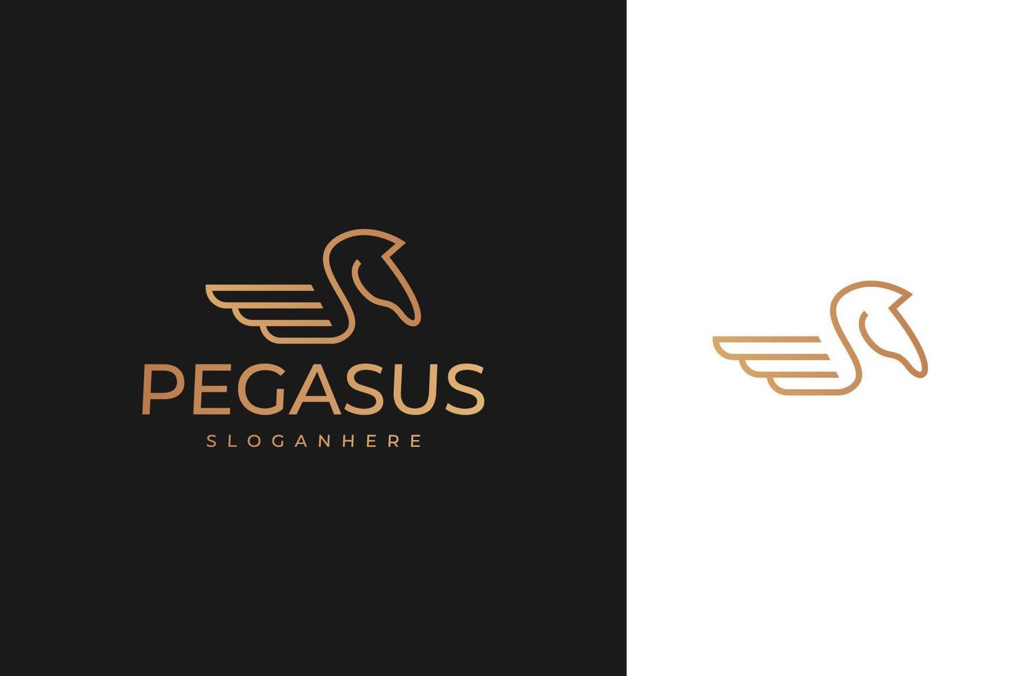 pegasus, design de logotipo de cavalo alado com estilo monoline de contorno de linha vetor