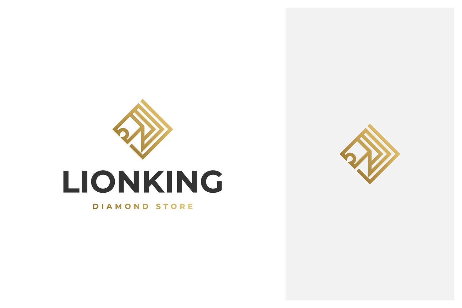 cabeça de leão de luxo elegante minimalista simples e design de logotipo de vetor de joias de diamante em estilo de contorno de arte de linha com cor dourada