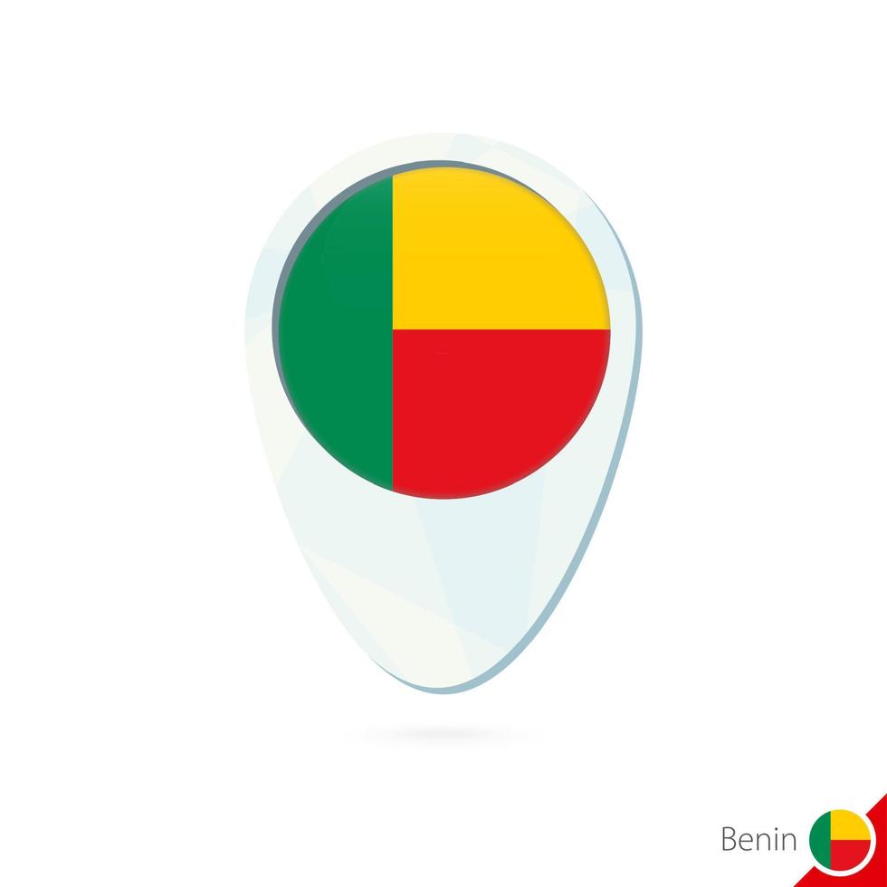 ícone de pino do mapa de localização da bandeira benin no fundo branco. vetor