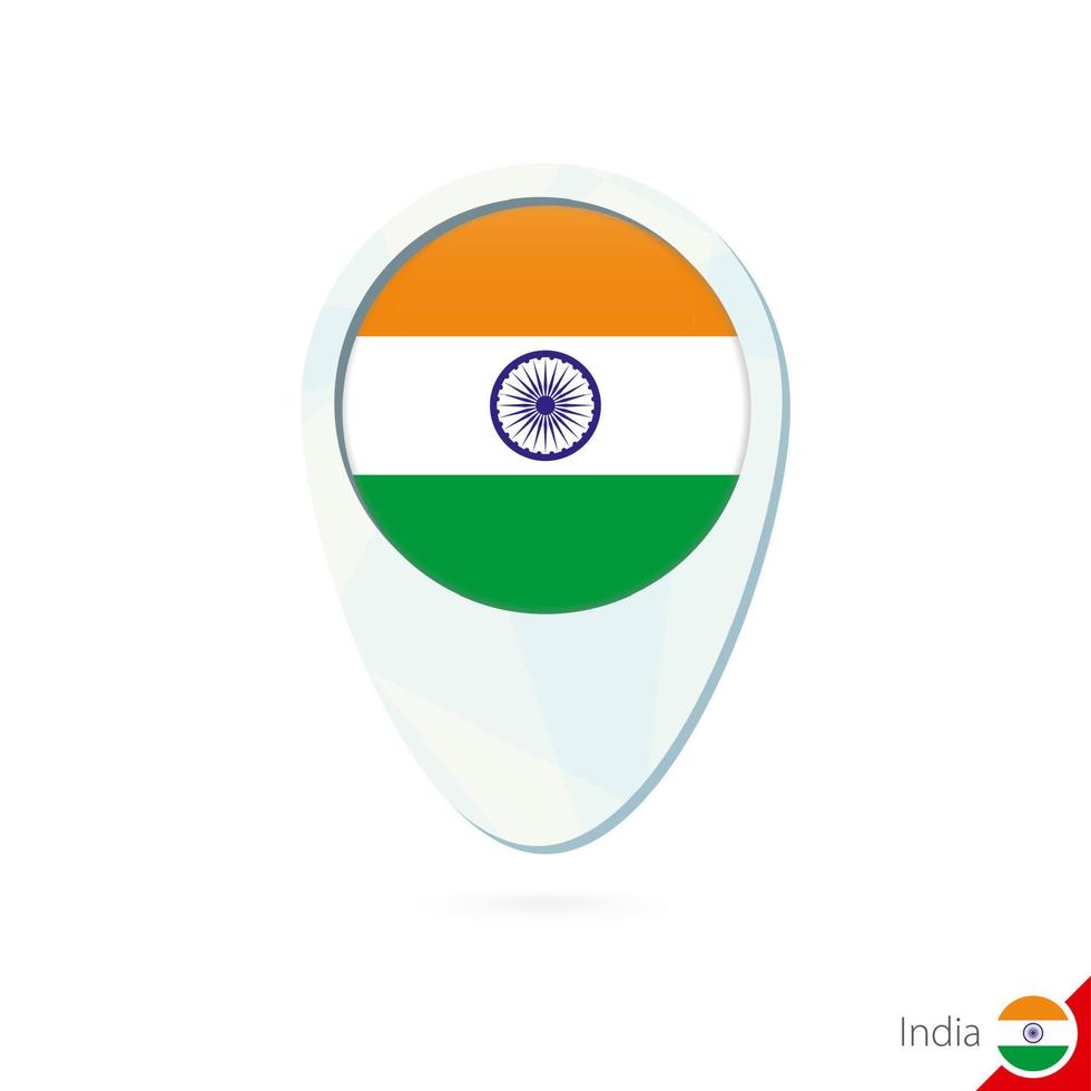 ícone de pino do mapa de localização da bandeira da Índia em fundo branco. vetor