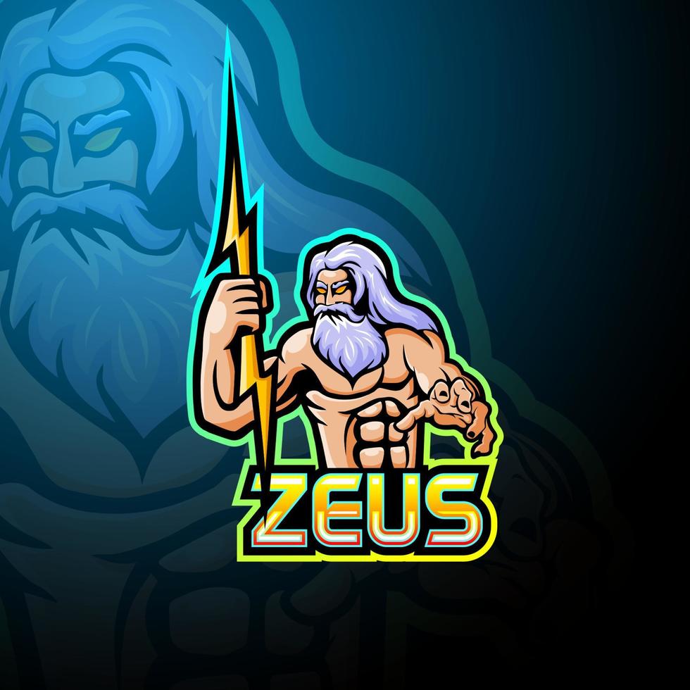 design de mascote de logotipo zeus esport vetor