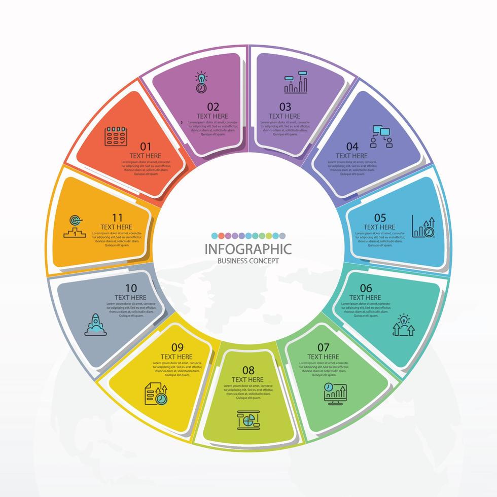 template infográfico de círculo básico com 11 etapas, processo ou opções, gráfico de processo, usado para diagrama de processo, apresentações, layout de fluxo de trabalho, fluxograma, infografia. ilustração em vetor eps10.