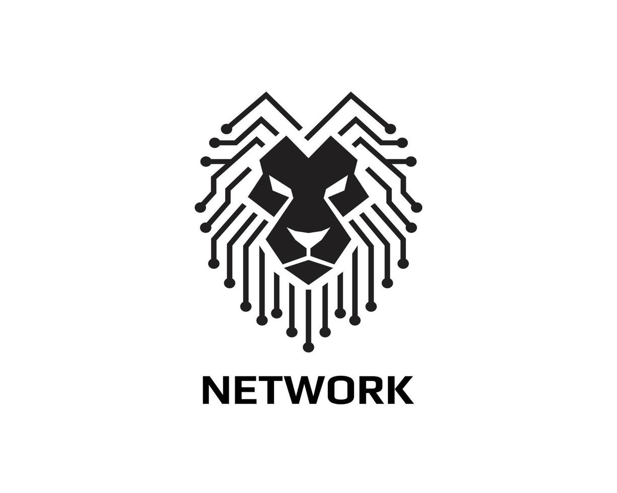 design de logotipo de tecnologia de cabeça de leão vetor