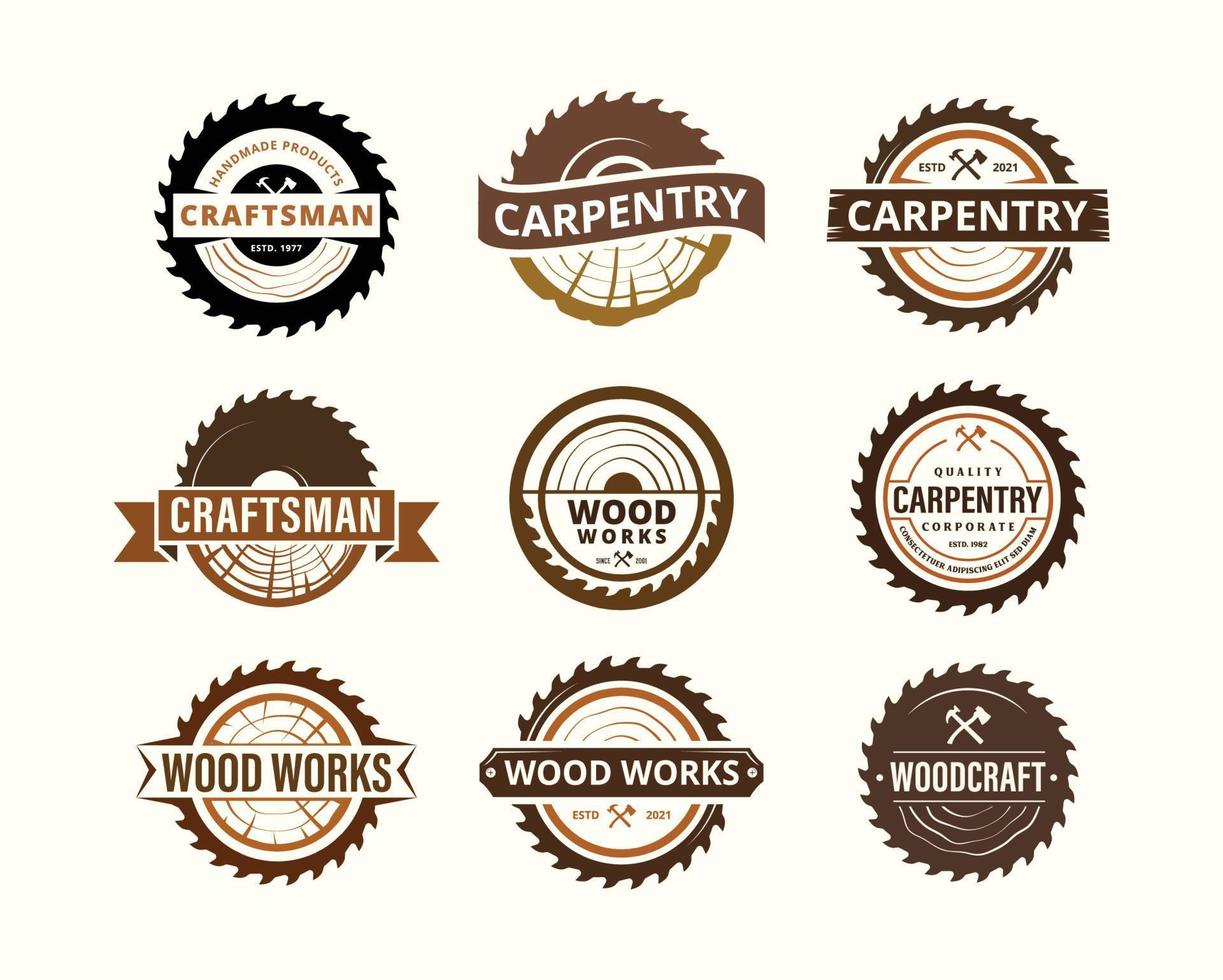 logotipo da empresa de indústrias de madeira com o conceito de serras e carpintaria e estilo clássico e moderno vetor