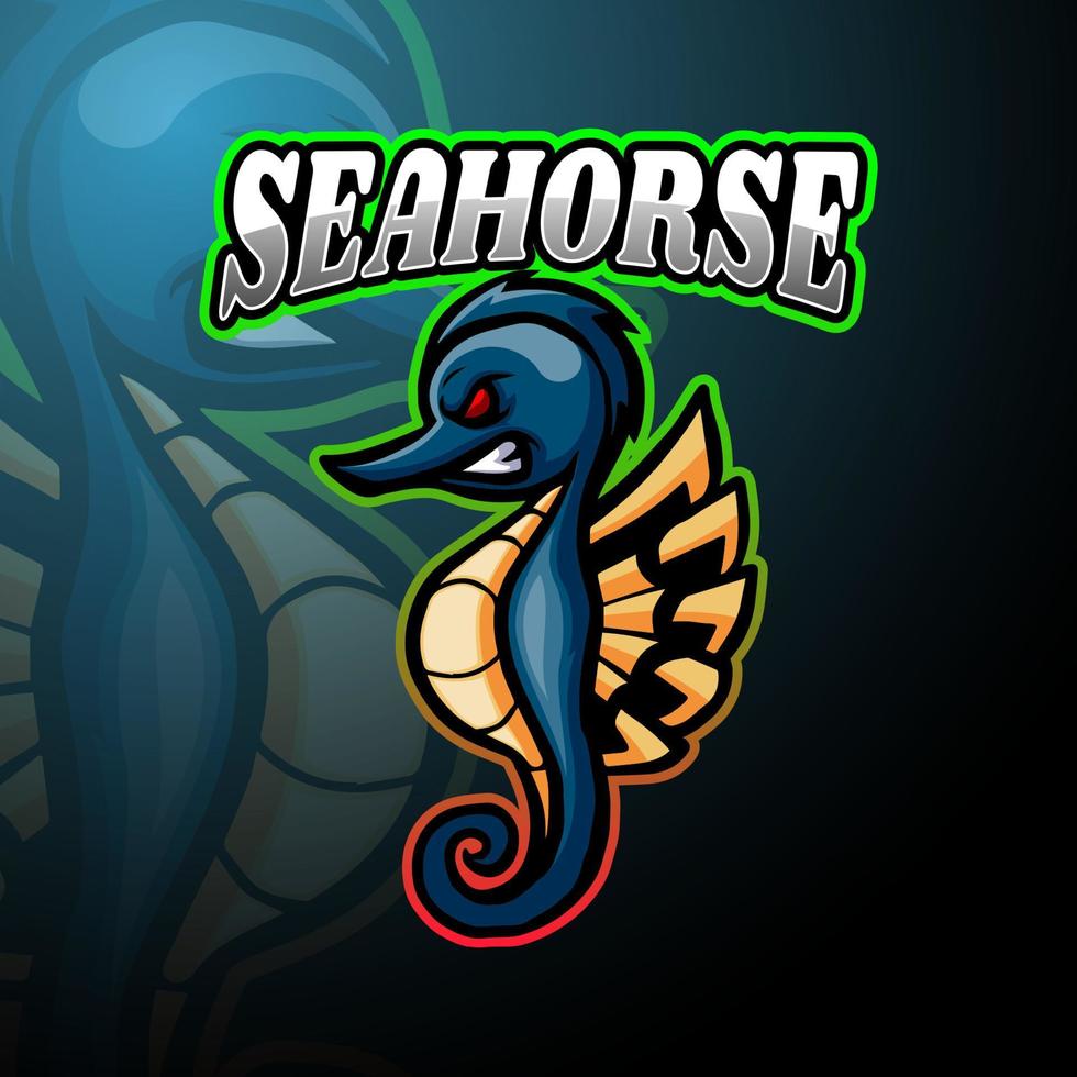 design de mascote de logotipo de esports de cavalos-marinhos vetor