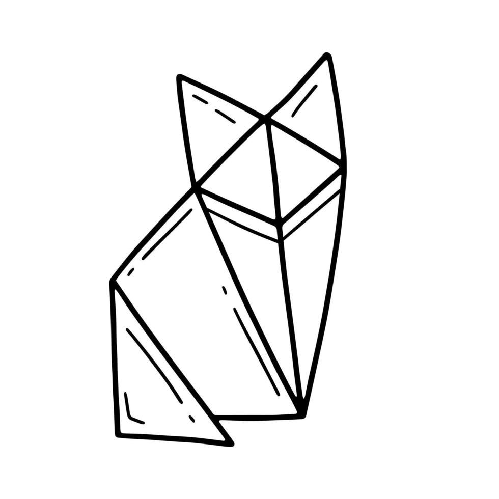 origami raposa ou gato em estilo doodle simples linear. ilustração em vetor animal isolado.