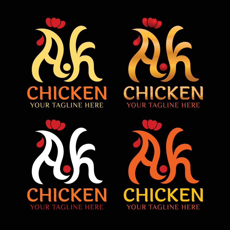 letras a e k, logotipo de frango frito vetor