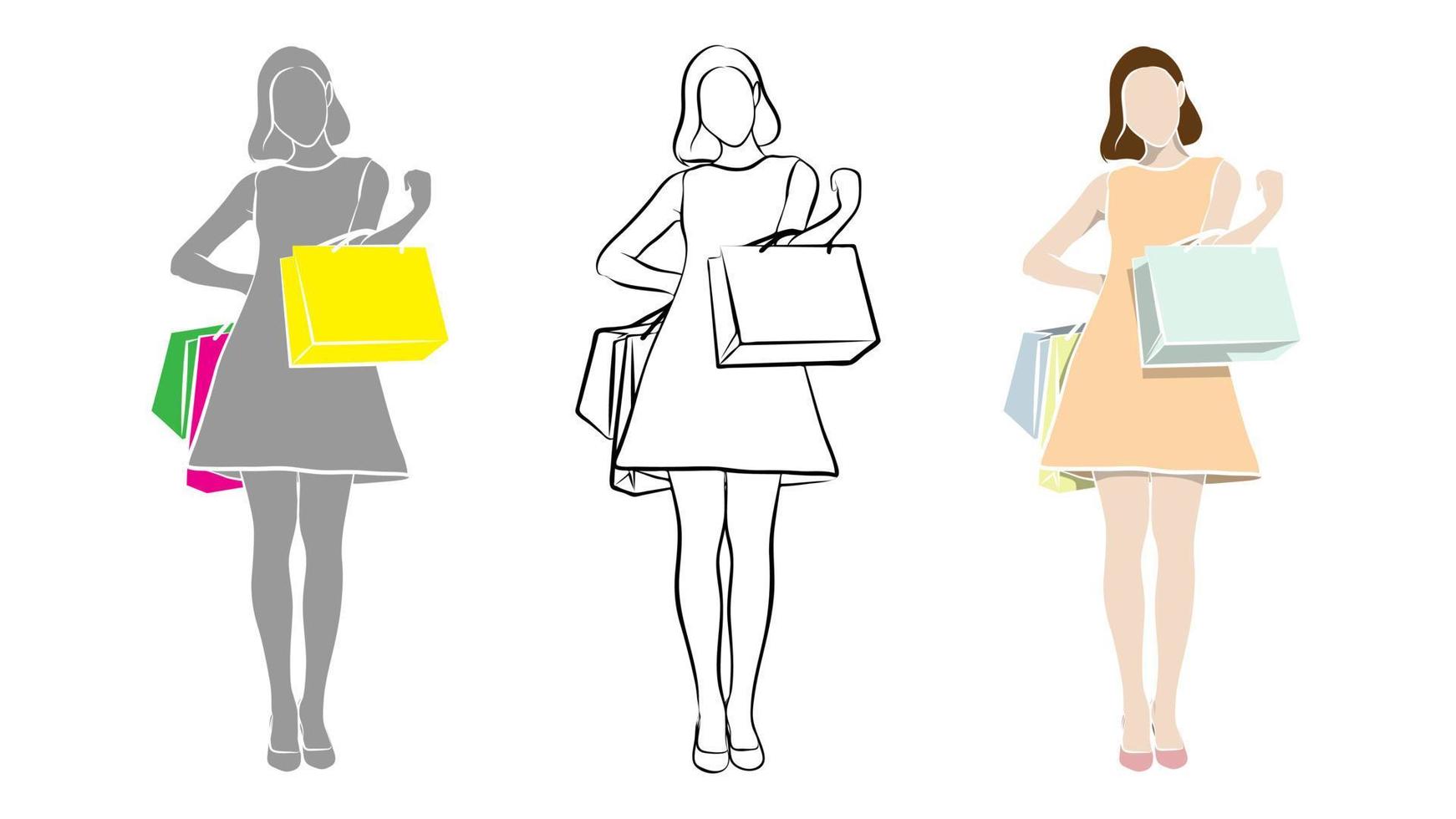 design de personagens femininas de compras. vetor