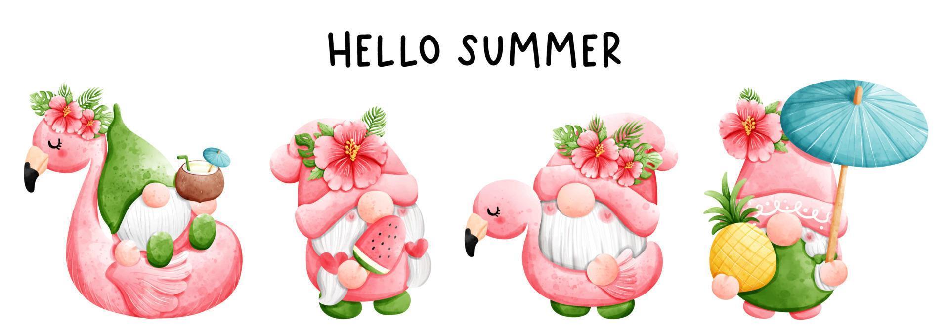 gnomo flamingo, gnomo verão. ilustração vetorial vetor