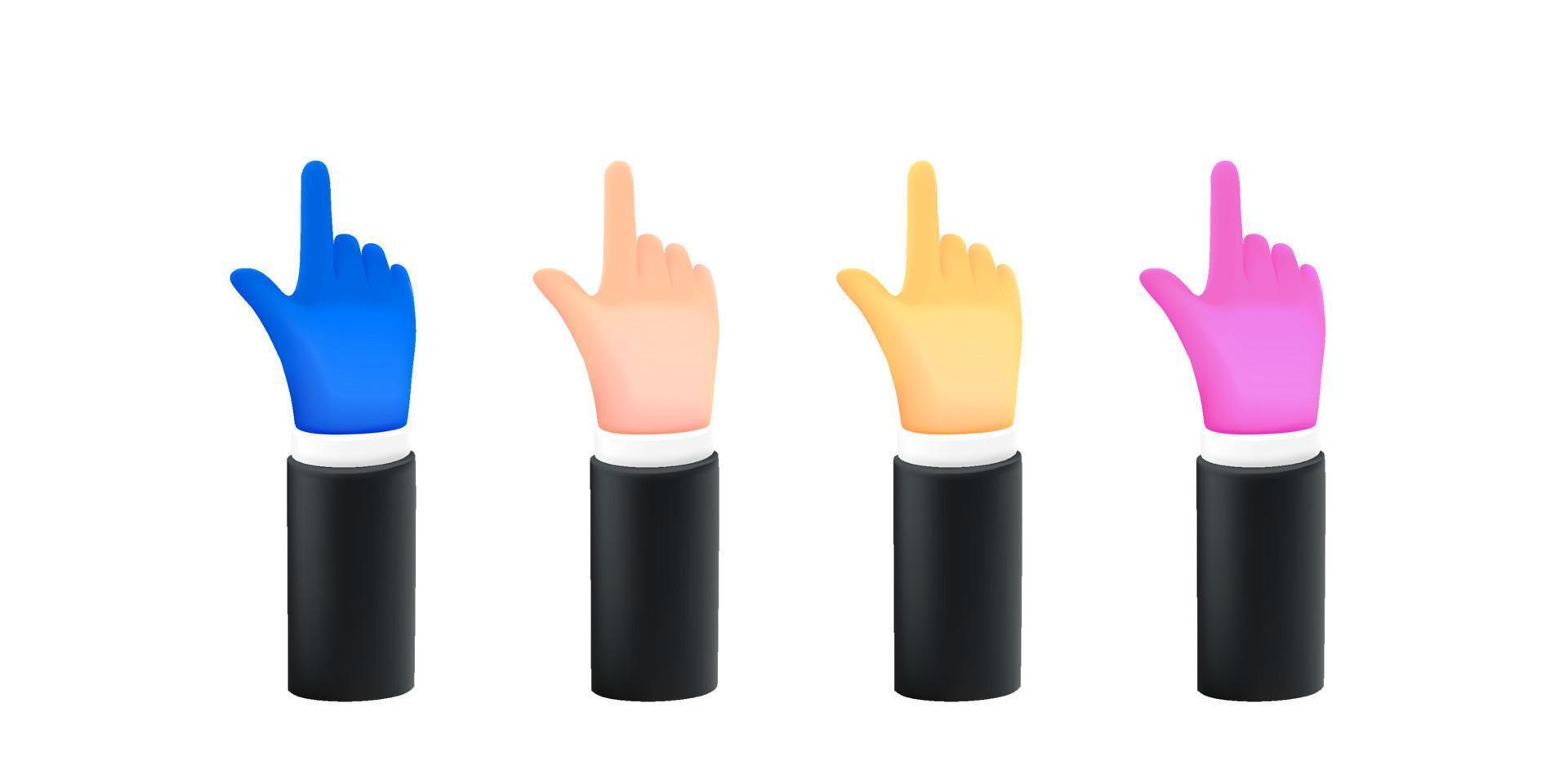 mãos dos desenhos animados com gesto de apontar. elementos do vetor 3D isolados em branco