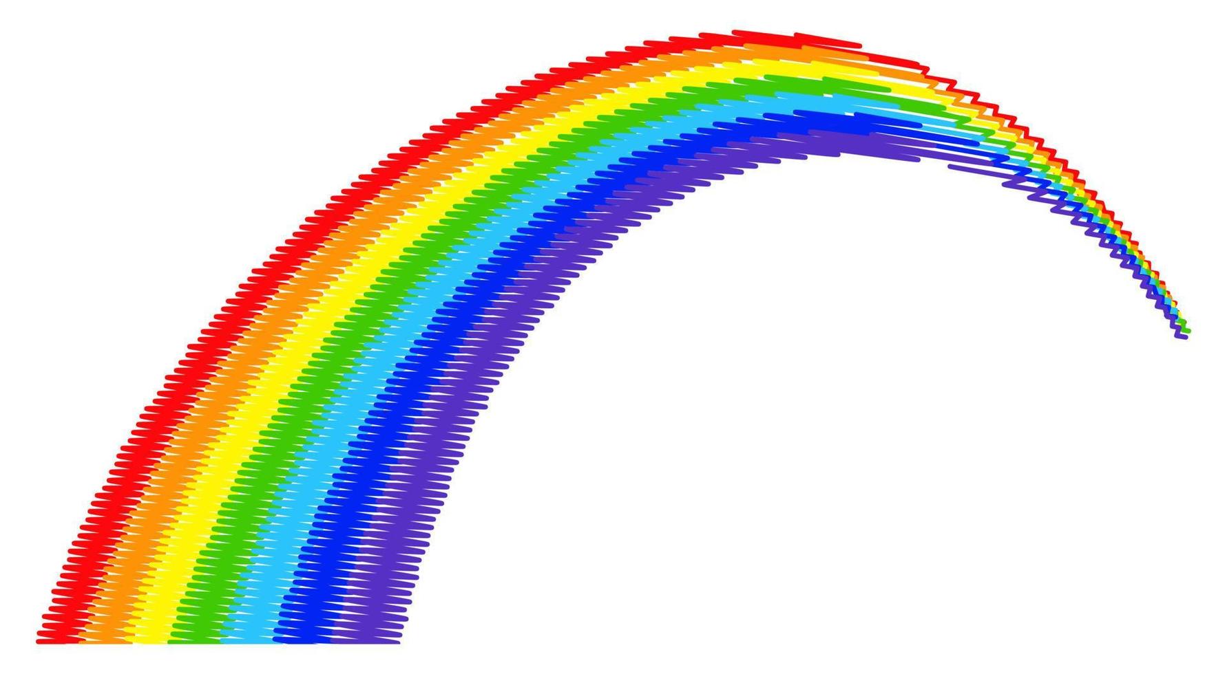 arco-íris pintado a lápis. rabiscos multicoloridos, sete cores. fenômeno natural após a chuva. isolado, em fundo branco. vetor