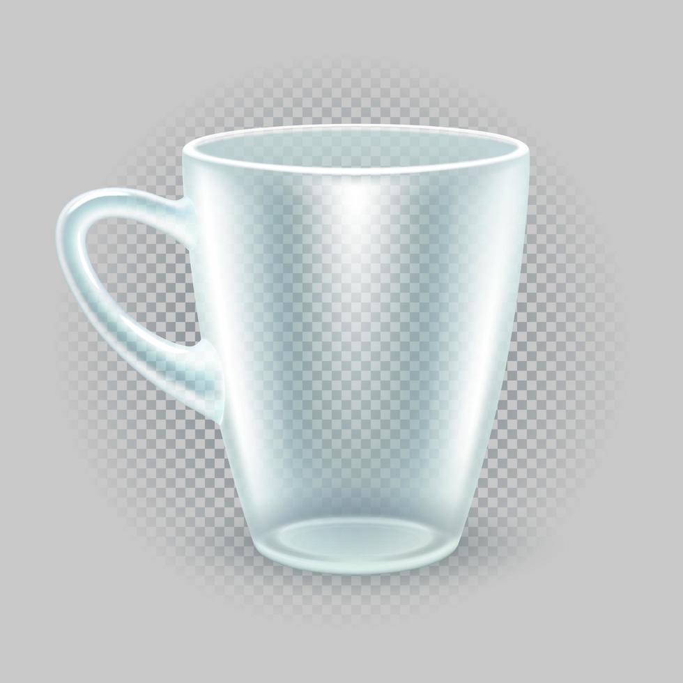 xícara de café da manhã translúcida. utensílios de cozinha para chá ou café. maquete para publicidade de restaurante. isolado em um fundo transparente. ilustração vetorial vetor