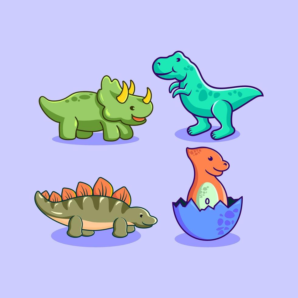 coleção de dinossauros fofos coloridos, ilustração vetorial de personagens de dinossauro de desenho animado feliz vetor