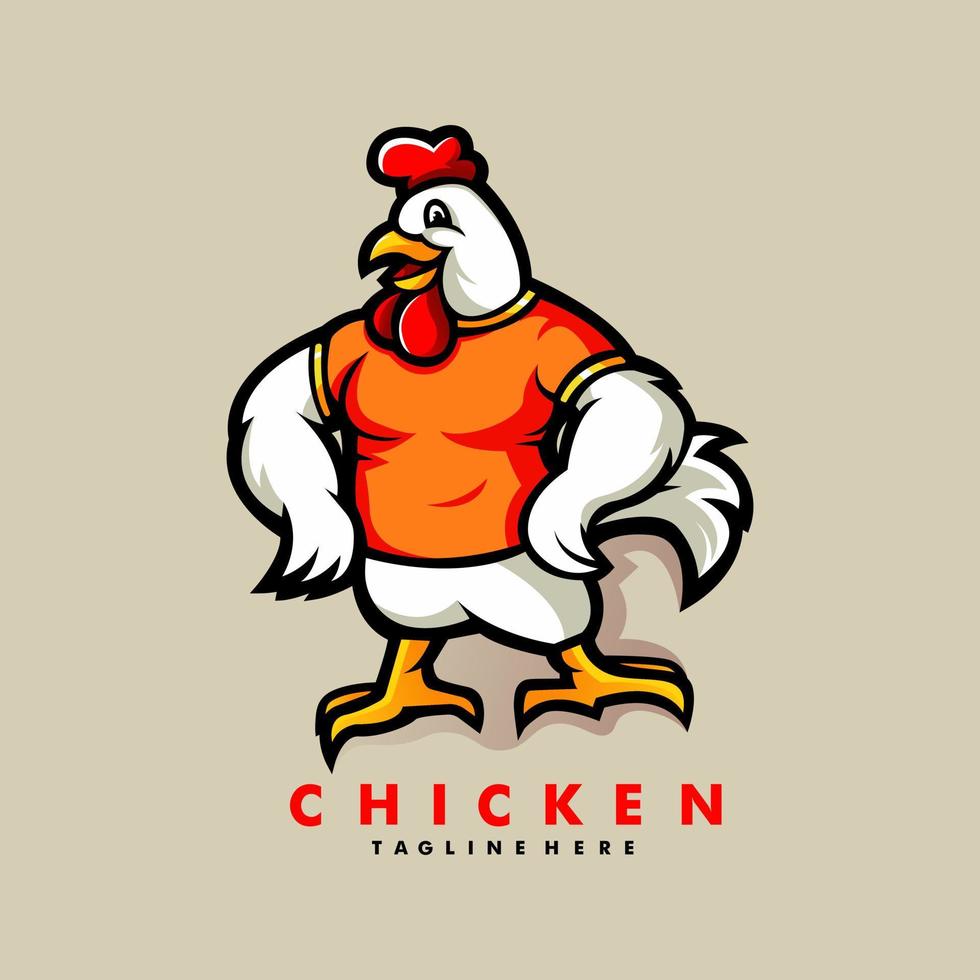 vetor de ilustração de design de logotipo de mascote de desenho de frango para restaurante e fazenda de frango frito