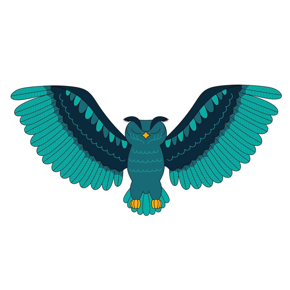 coruja azul abstrata para design de decoração, pássaro selvagem. ícone isolado. ilustração em vetor de desenhos animados de cor