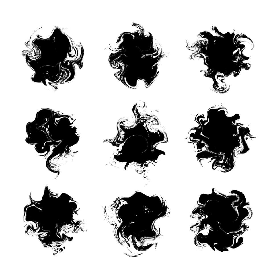 conjunto de vetores aglomerados de tinta preta abstrata. ilustração vetorial
