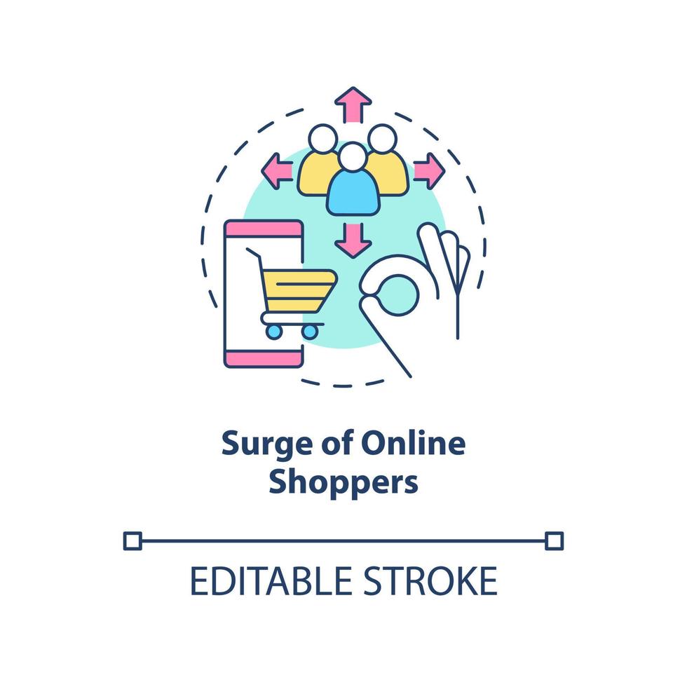 onda de ícone do conceito de compradores on-line. sucesso do comércio eletrônico. tendências de estratégia de varejo idéia abstrata ilustração de linha fina. desenho de contorno isolado. traço editável. vetor