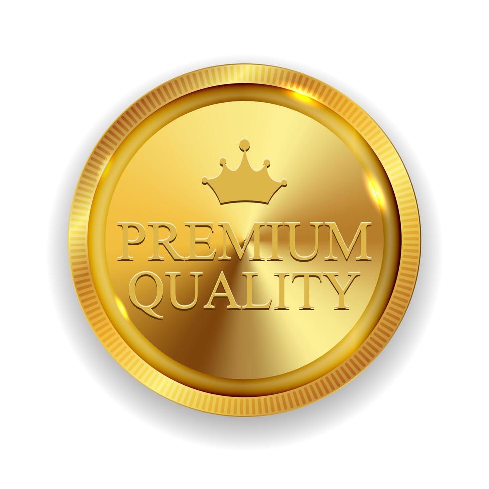 sinal do selo do ícone da medalha de ouro de qualidade premium isolado no fundo branco. ilustração vetorial vetor