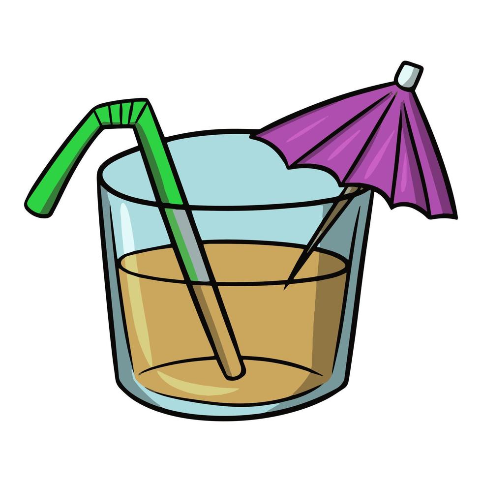copo de vidro reto com suco, bebida de elite decorada com guarda-chuvas e tubos, bebidas de verão, frescura, ilustração vetorial em um fundo branco vetor