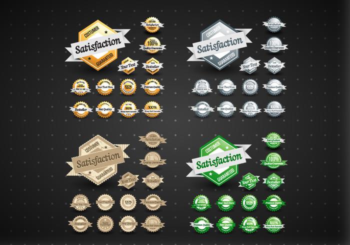 Gold, Silver, Bronze, & Green Satisfaction Labels Vector Set