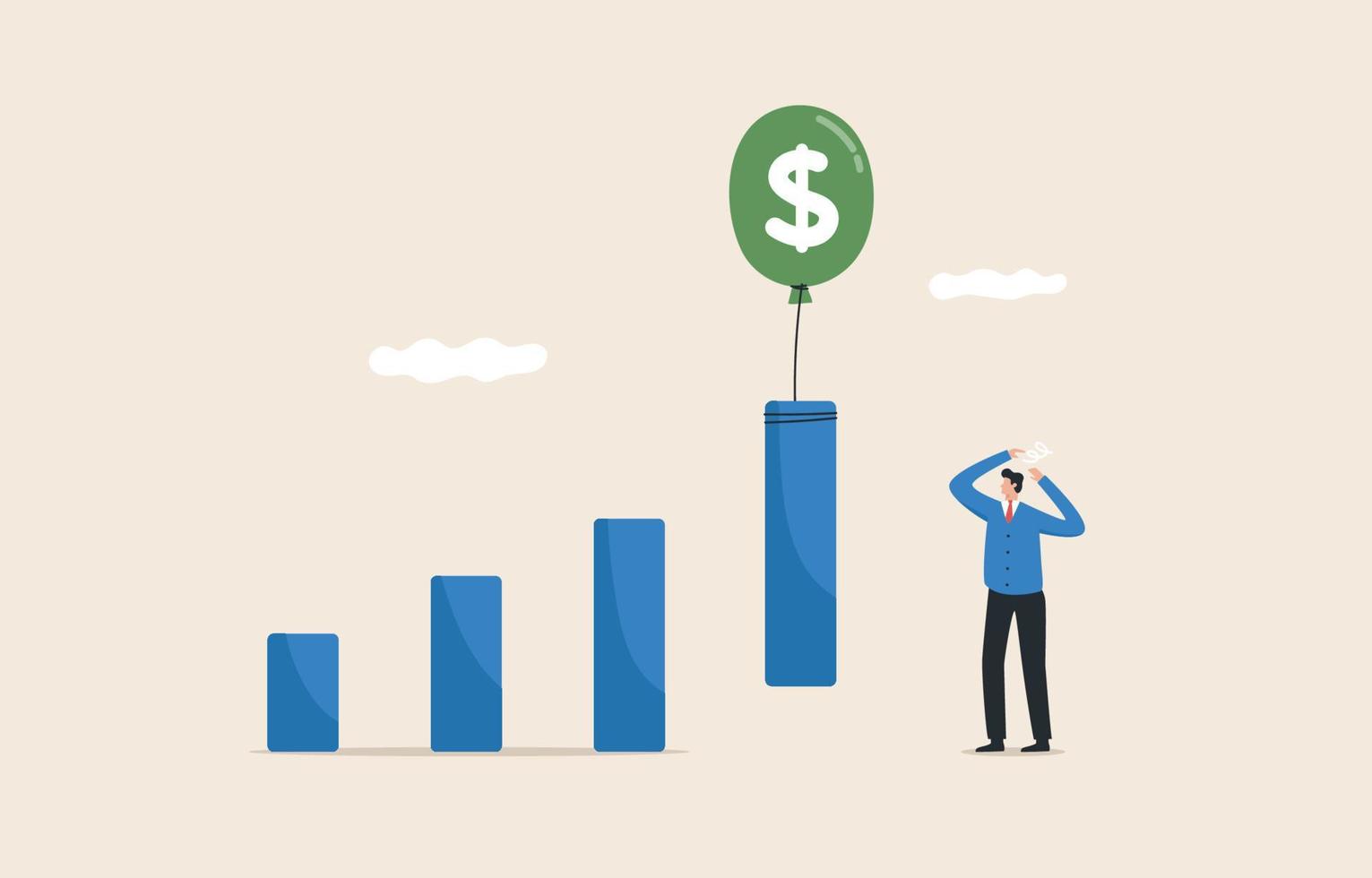 o impacto dos lucros ou vendas da crise inflacionária. perda de dinheiro ou gráfico de barras de profiteconomics.profit flutua com balões de inflação. vetor