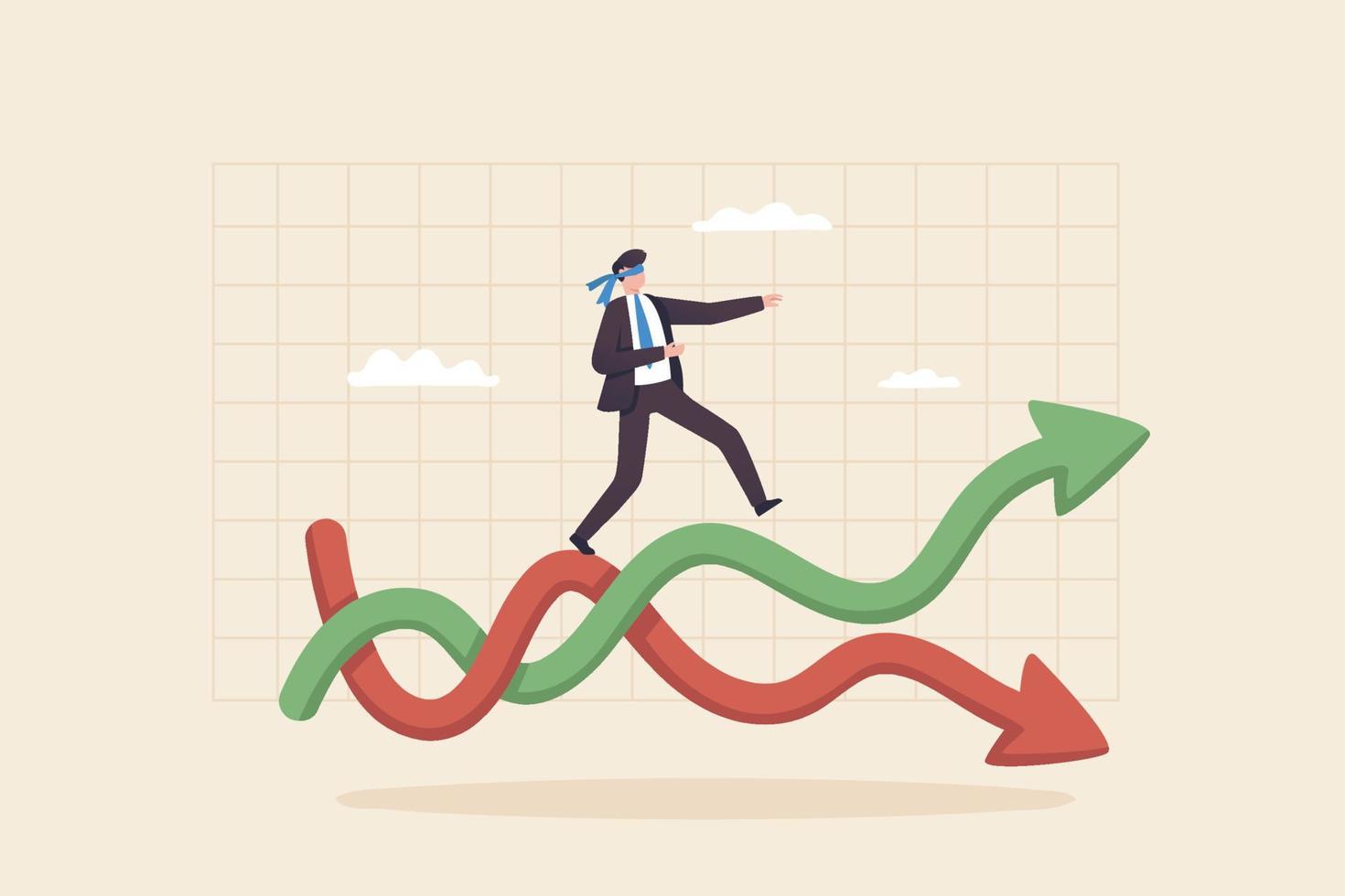 volatilidade do mercado, risco do negócio. incerteza de preço do risco de investimento. risco de ativos digitais e instabilidade financeira. empresário andando no gráfico de seta com risco de preço e lucro. vetor