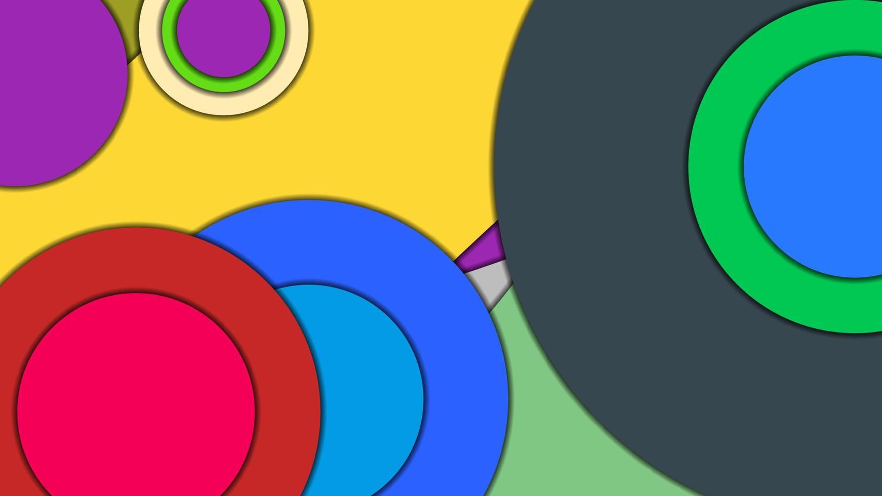 abstrato geométrico vetorial colorido em estilo de design de material com círculos concêntricos e retângulos girados com sombras, imitando papel cortado. vetor