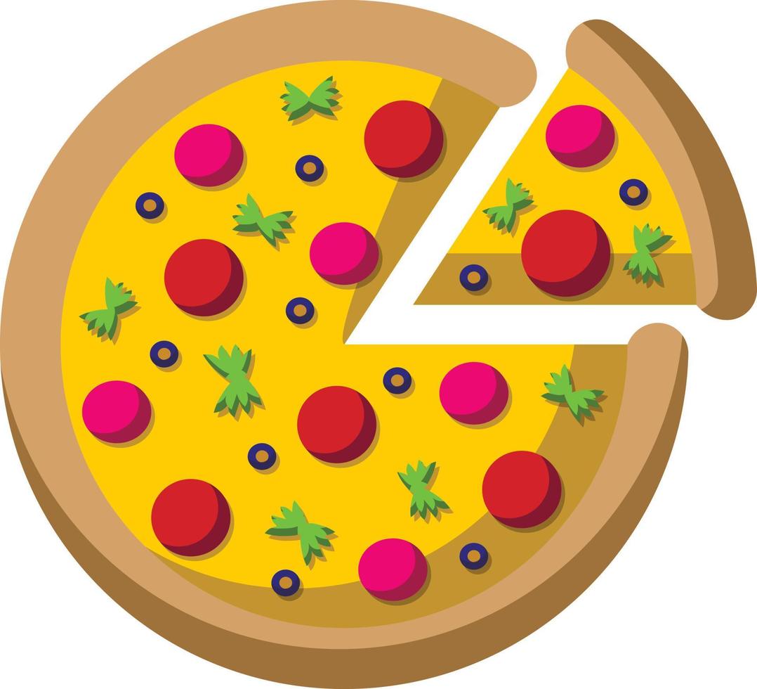 pizza de comida de elemento único. desenhar ilustração em cores vetor