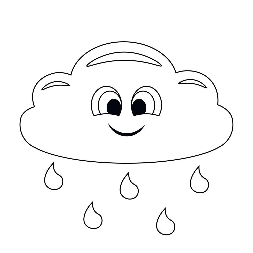 nuvem bonito dos desenhos animados com chuva. desenhar ilustração em preto e branco vetor