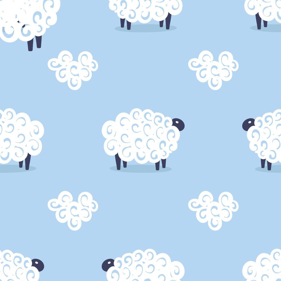 ovelhas bonitas vector padrão sem emenda crianças ilustração de bons sonhos sobre fundo azul. fundo do chuveiro de bebê. criança desenhando ovelhas brancas de estilo simples. design infantil para tecido