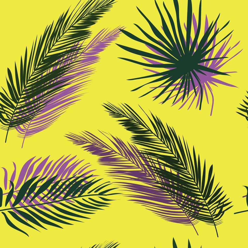 padrão tropical, folhas de palmeira fundo floral vetor sem costura planta exótica em amarelo com sombras de contraste selva de natureza de verão bela ilustração para design de impressão, papel de parede, têxtil, embalagem