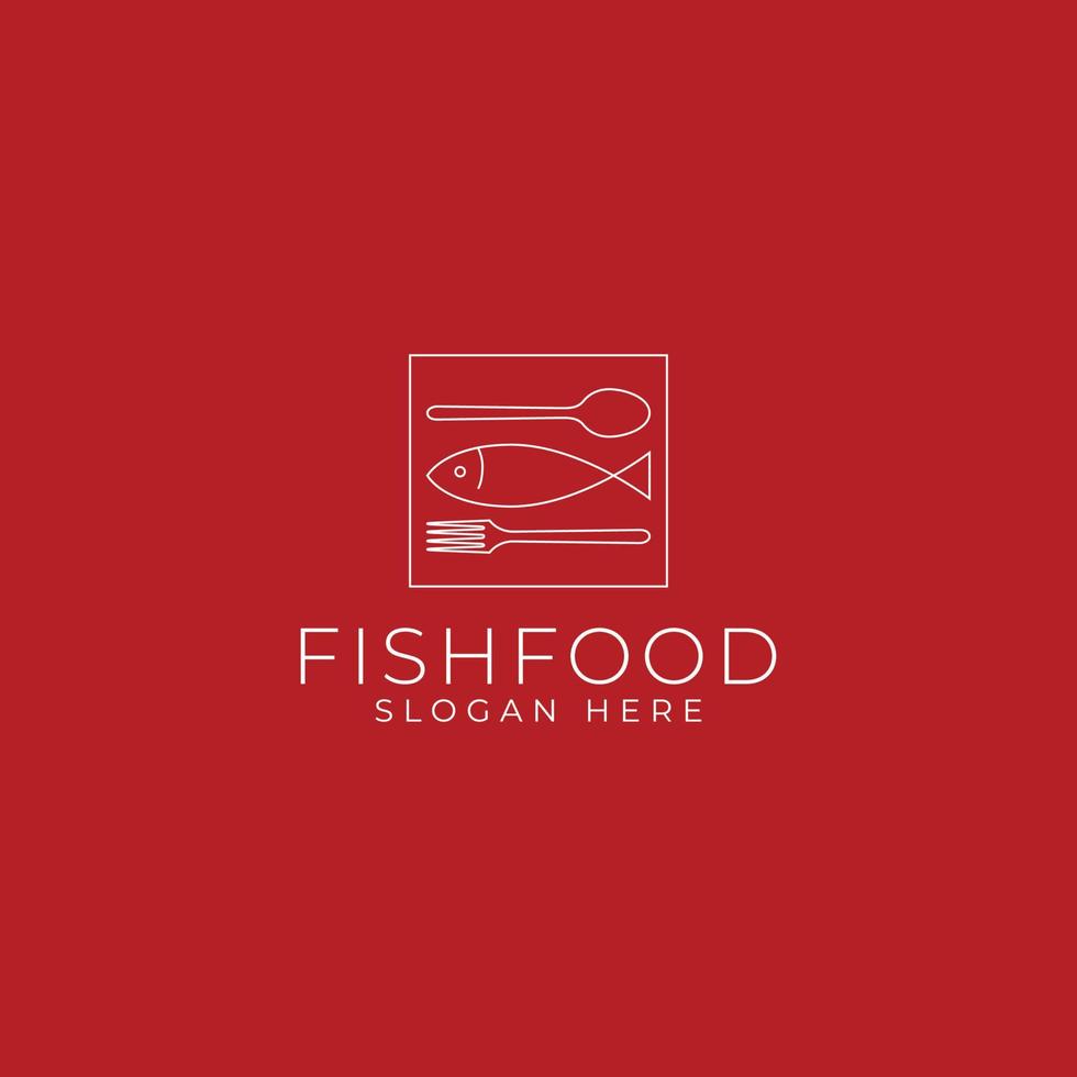 restaurante de comida de peixe com design de logotipo em forma de caixa vetor
