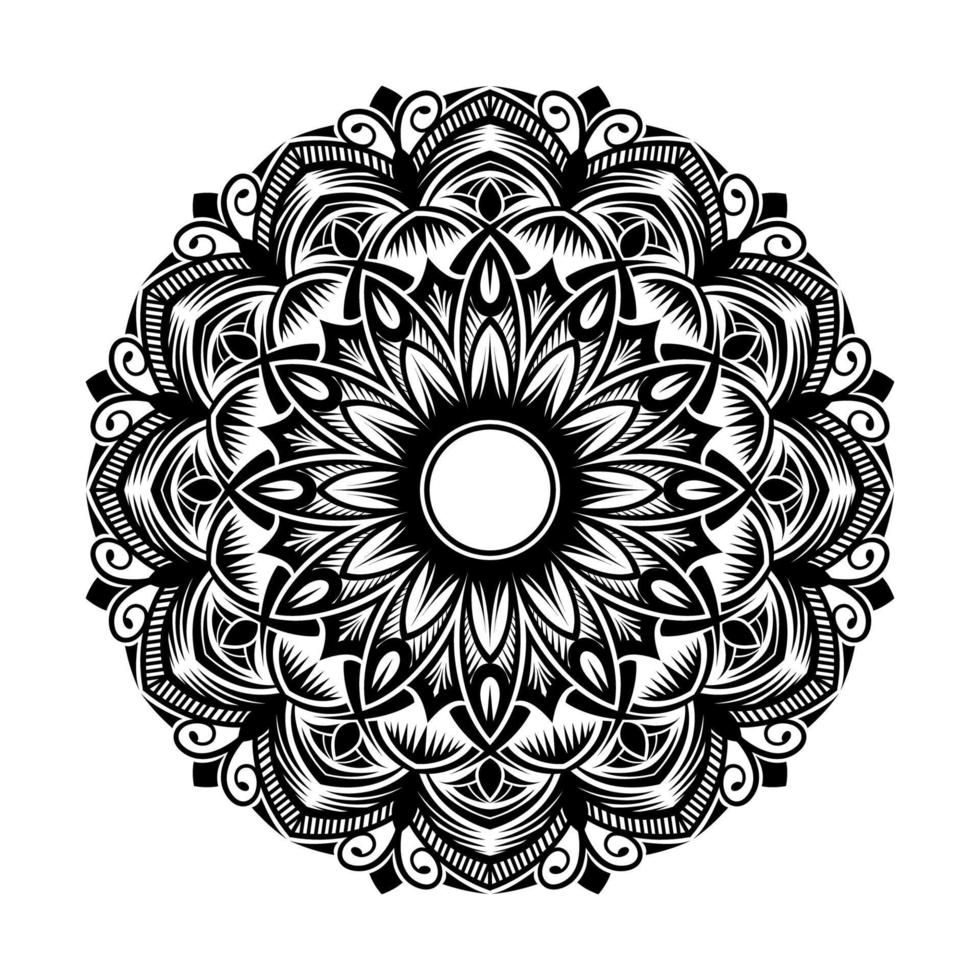 mandala vetorial, decoração redonda, preto e branco vetor