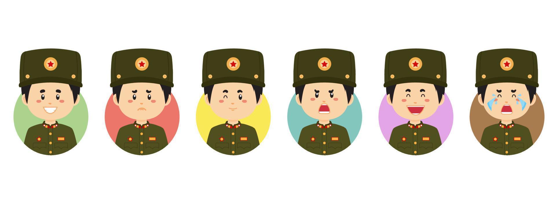 avatar da coreia do norte com várias expressões vetor