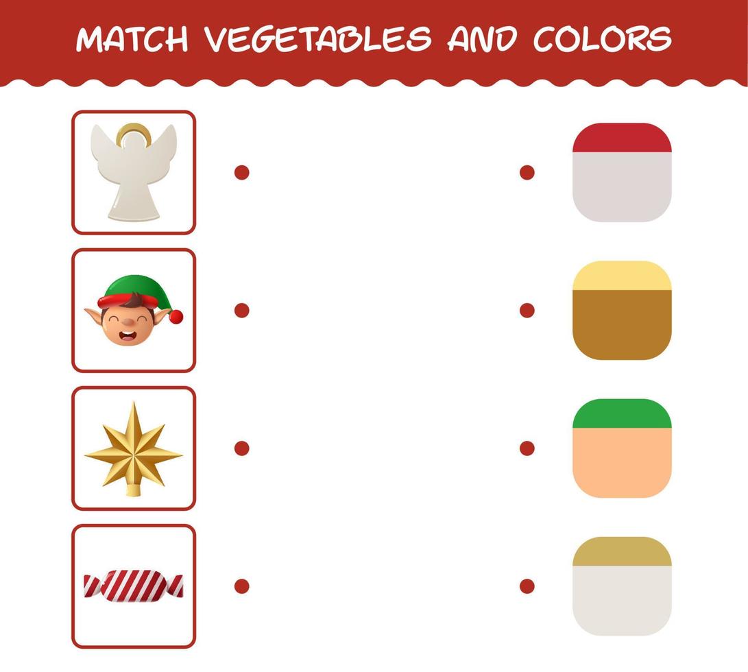 combine o natal e as cores dos desenhos animados. jogo de correspondência. jogo educativo para crianças e bebês da pré-escola vetor