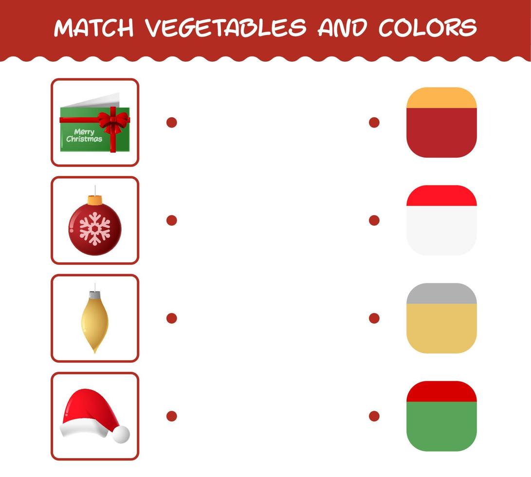 combine o natal e as cores dos desenhos animados. jogo de correspondência. jogo educativo para crianças e bebês da pré-escola vetor