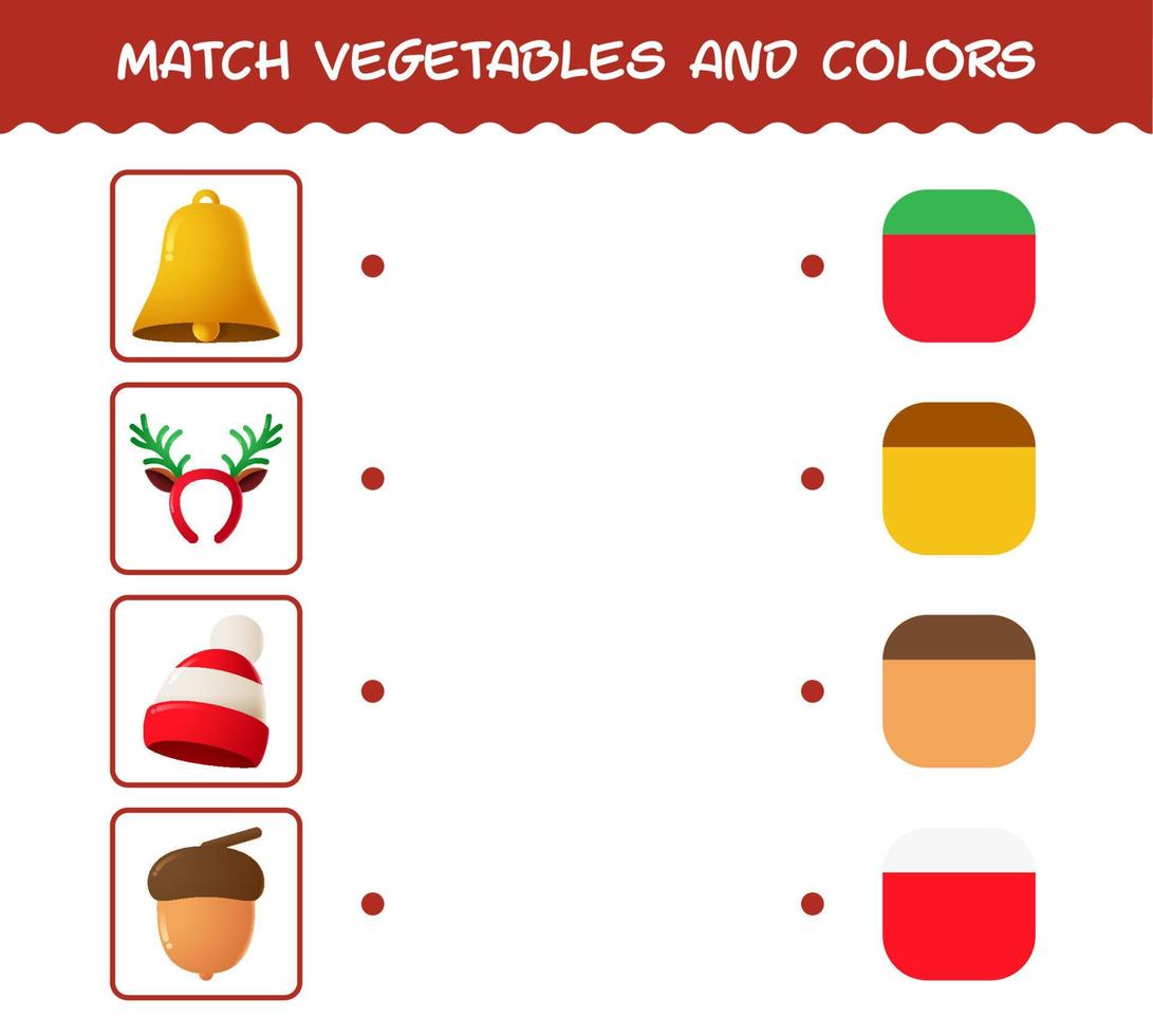 combine o natal e as cores dos desenhos animados. jogo de correspondência. jogo educativo para crianças e bebês da pré-escola vetor