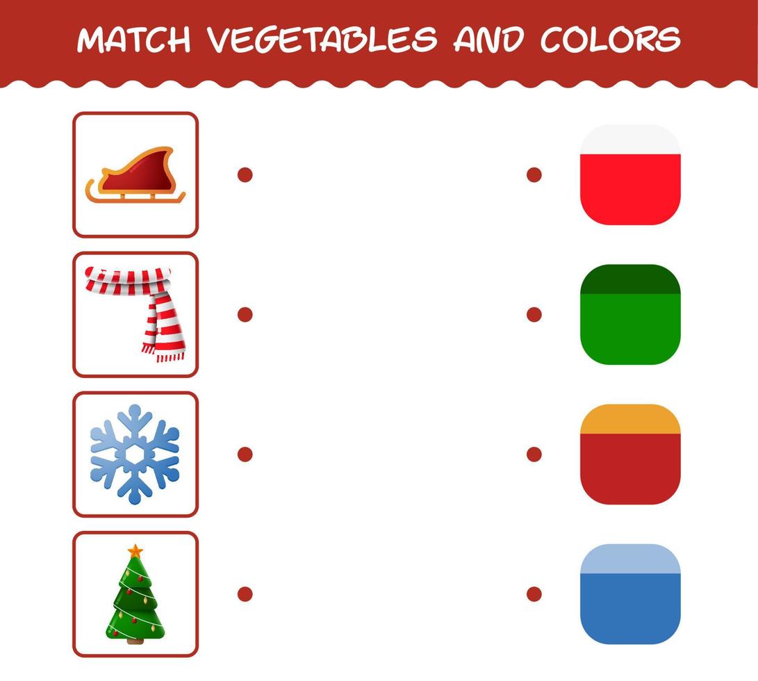 combine o natal e as cores dos desenhos animados. jogo de correspondência. jogo educativo para crianças e bebês da pré-escola vetor