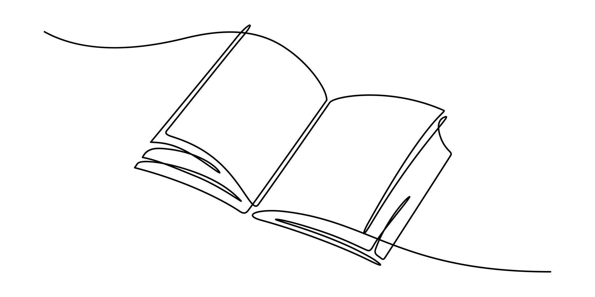 desenho de linha contínua de ilustração vetorial de abertura de livro vetor