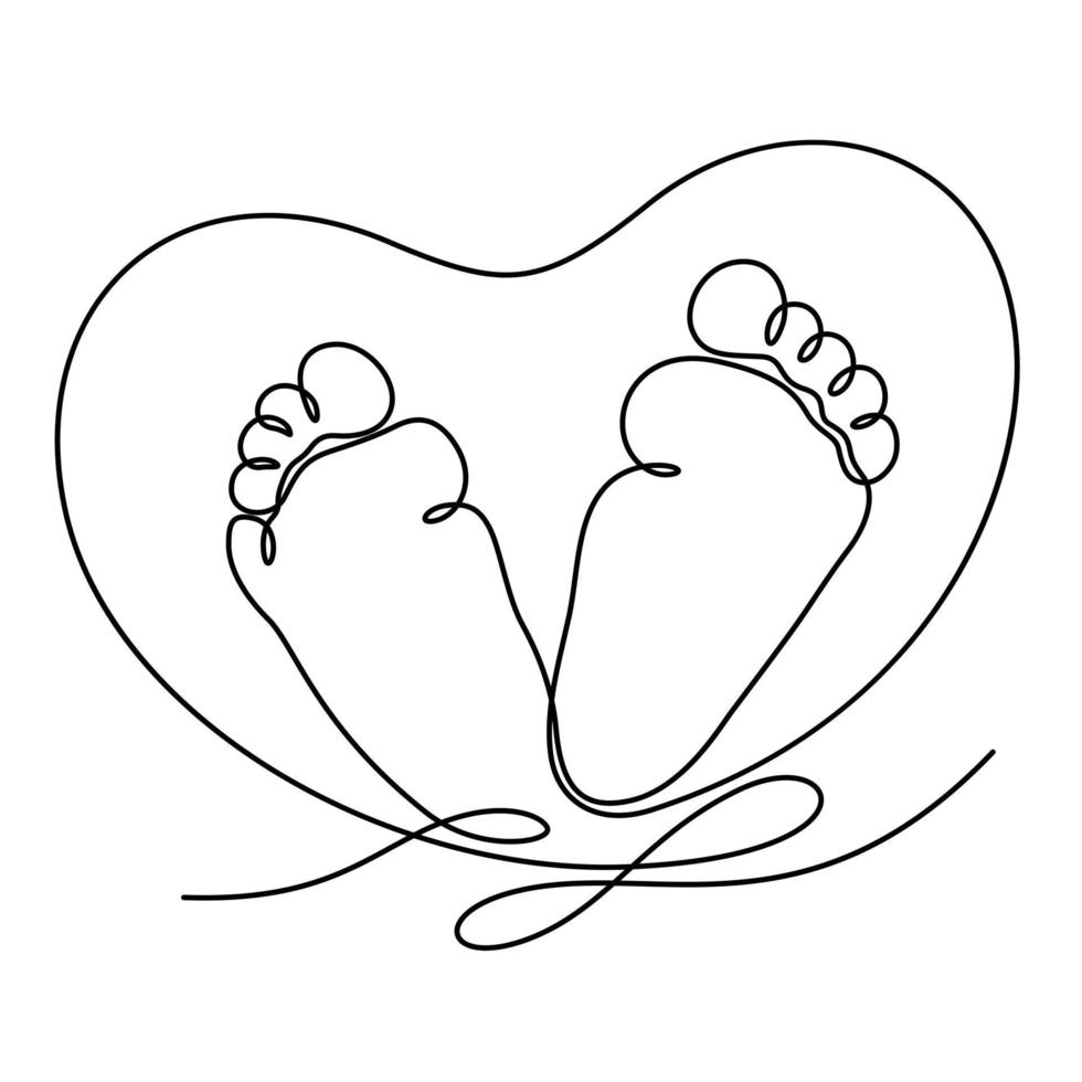 pezinhos de bebê com ilustração vetorial de arte de linha de forma de coração vetor