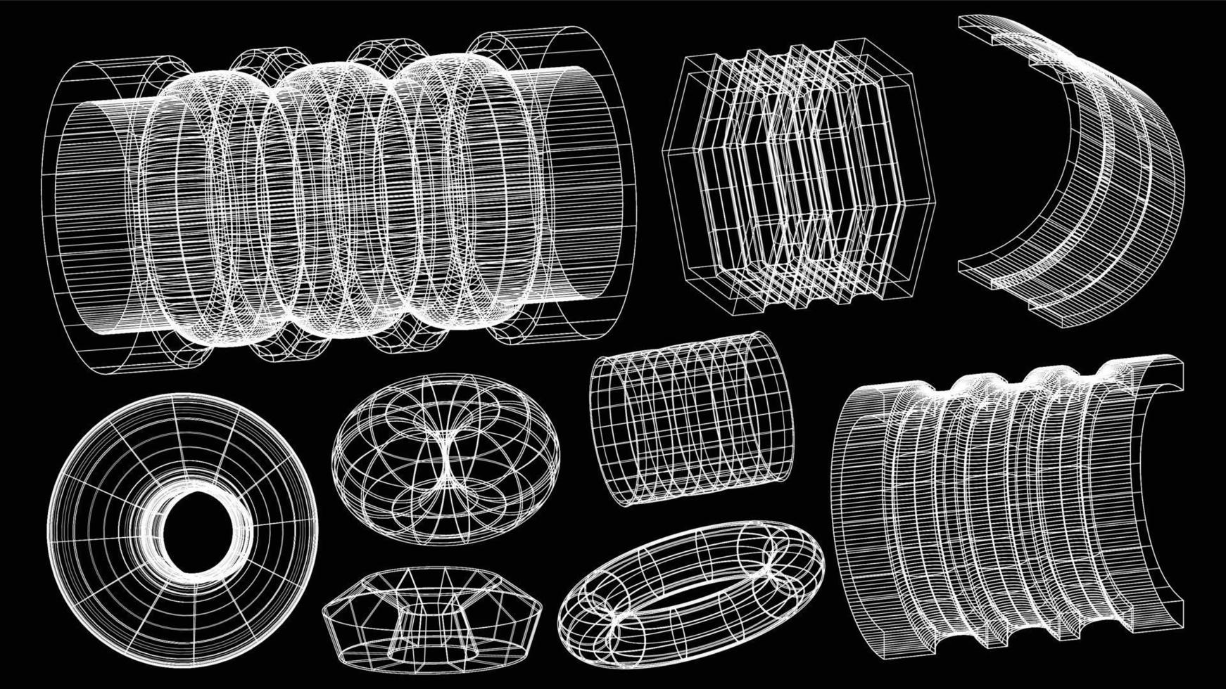 conjunto de elementos de tecnologia geométrica abstrata em estilo cyberpunk. coleção vintage retrô 3d design digital virtual. textura anos 80 vr. padrão de metaverso futurista. fundo de modelo isolado de vetor