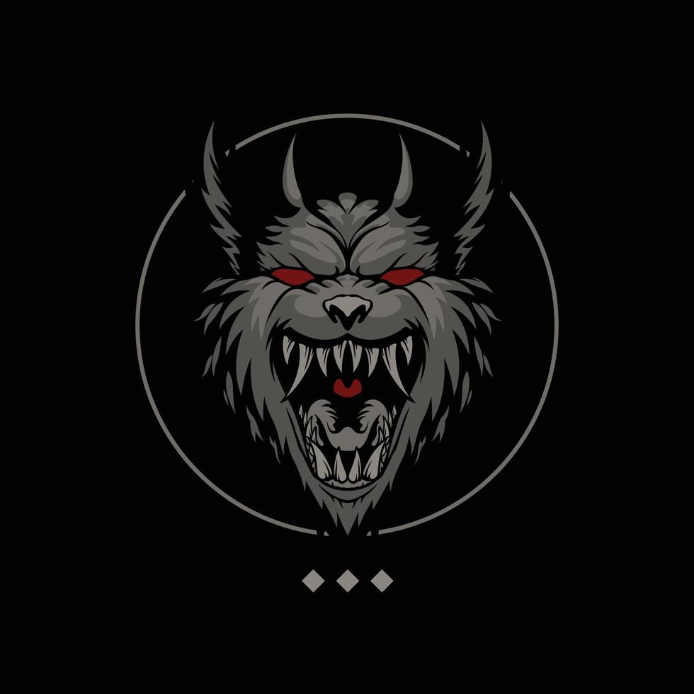 emblema de cabeça de lobo com estilo de arte escura vetor