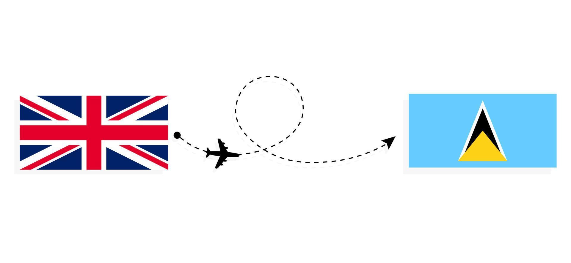 voo e viagem do reino unido da grã-bretanha para santa lúcia pelo conceito de viagem de avião de passageiros vetor