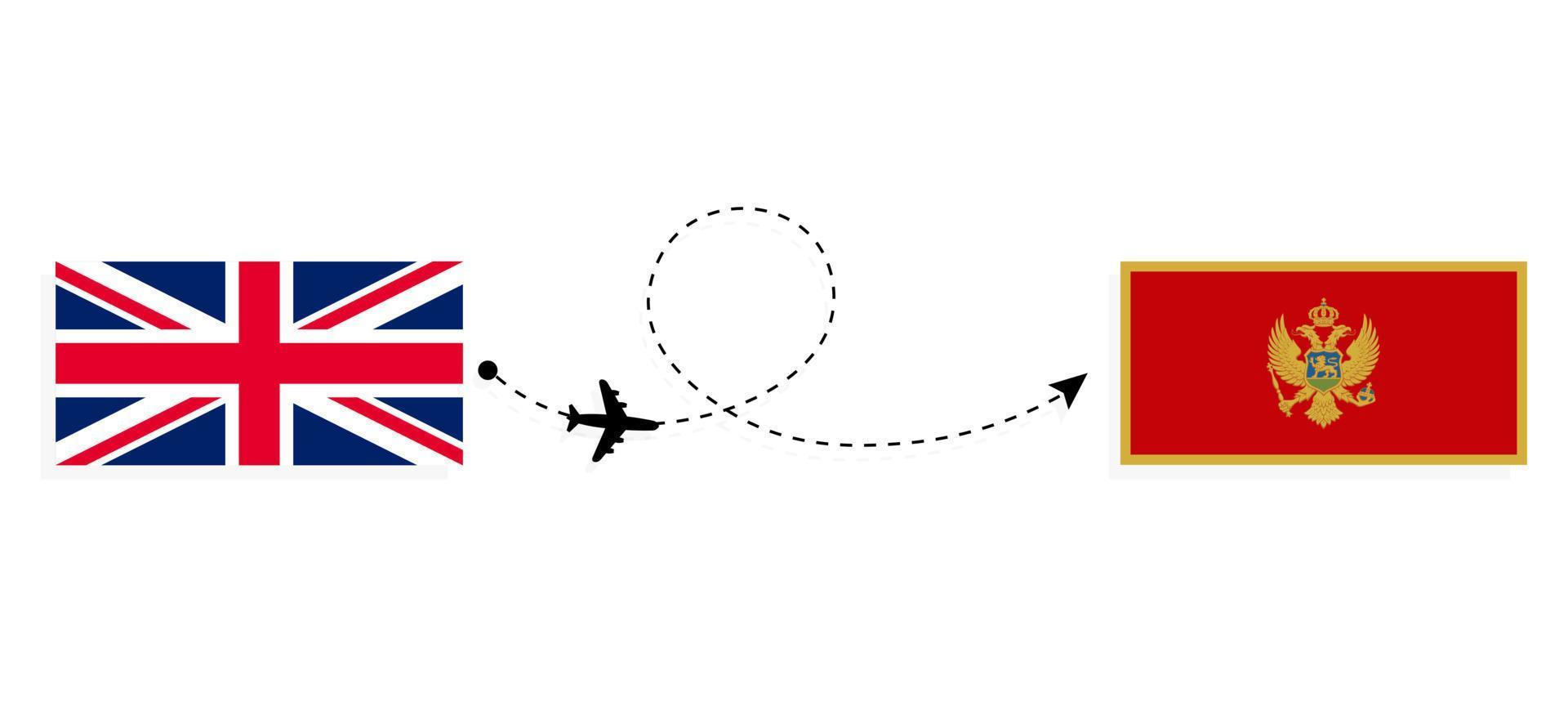 voo e viagens do Reino Unido da Grã-Bretanha para montenegro pelo conceito de viagens de avião de passageiros vetor
