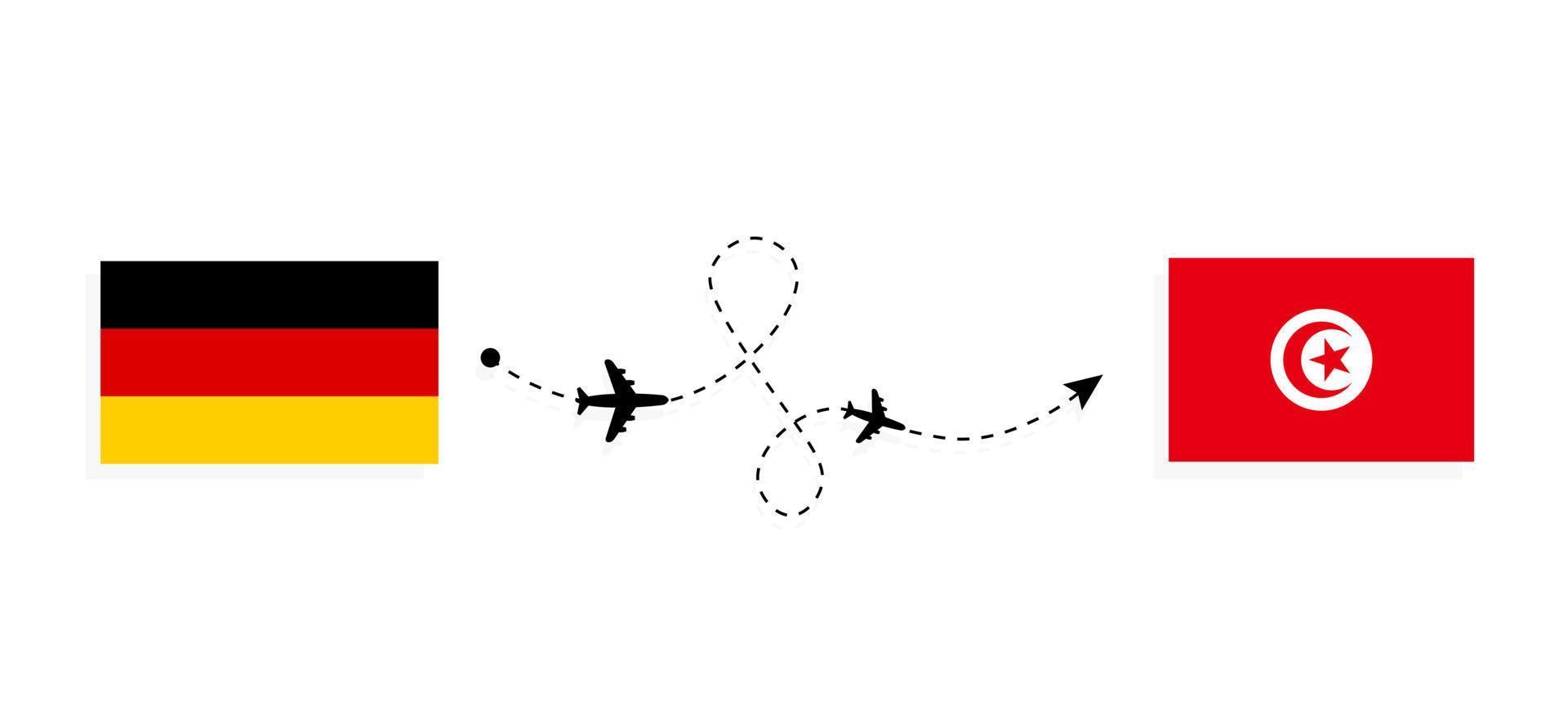 voo e viagem da Alemanha para a Tunísia pelo conceito de viagem de avião de passageiros vetor