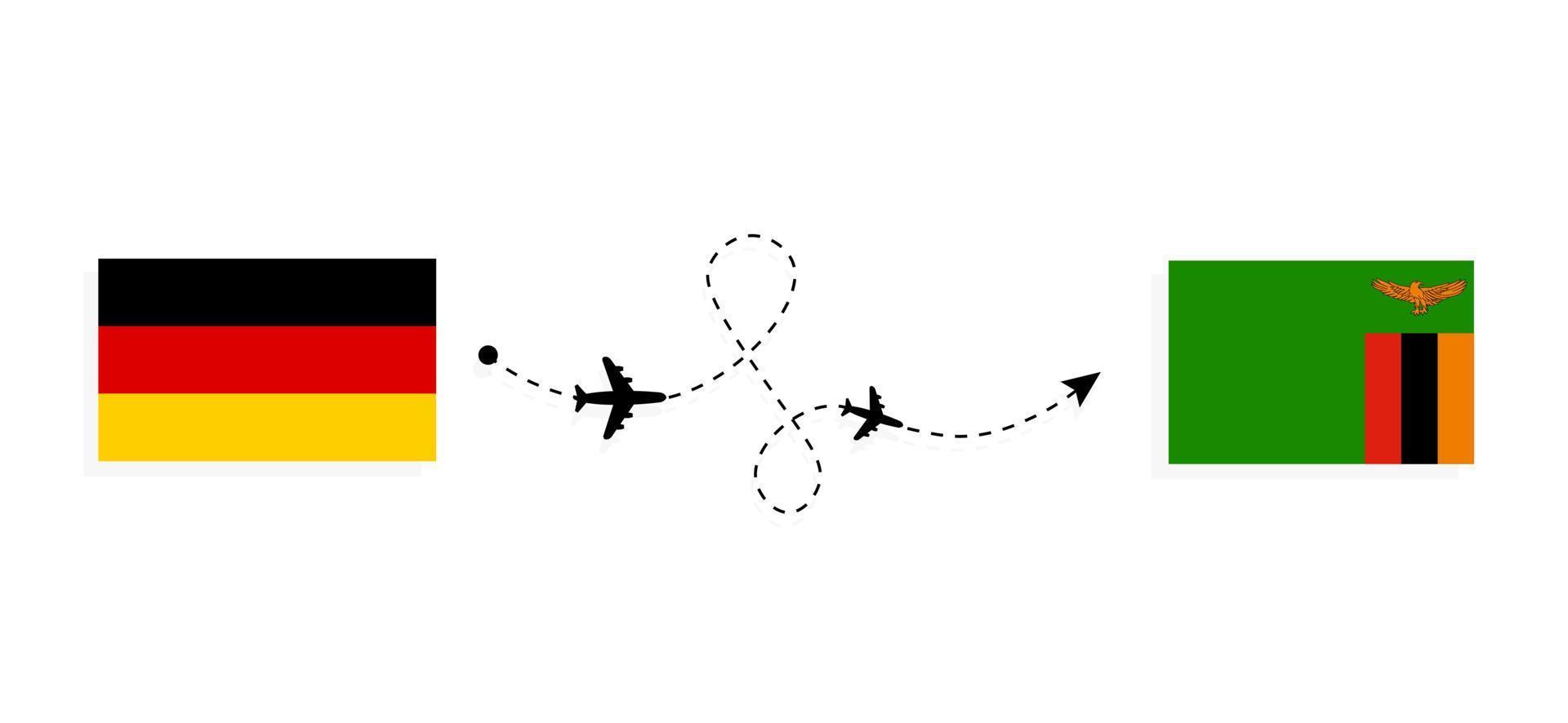 voo e viagem da Alemanha para a Zâmbia pelo conceito de viagem de avião de passageiros vetor