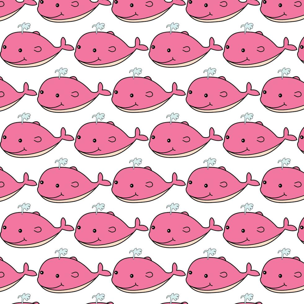 fundo sem costura padrão de desenho de baleia rosa vetor
